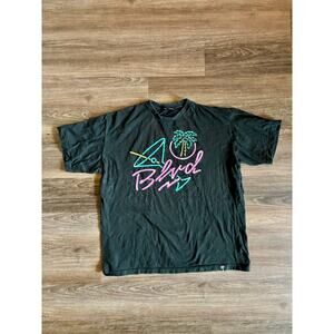 Mens Fashion BLVD T-Shirt Loose Fit Short-Sleeve Shirt Black Neon Print